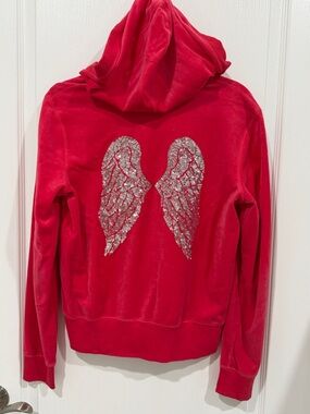 NWOT Victoria's Secret pink/silver Sequin Angel Wing Full Zip Hoodie medium